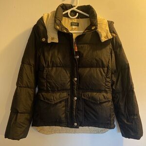 J.Crew Black and Cream Hooded Puffer Jacket